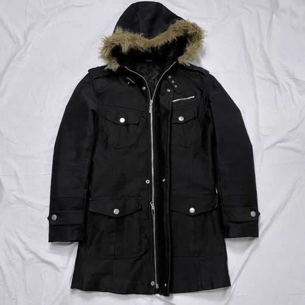 Brown fur black field paka jacket