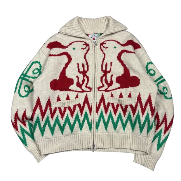 에이카 화이트 아이보리컬로 코위찬 니트 집업