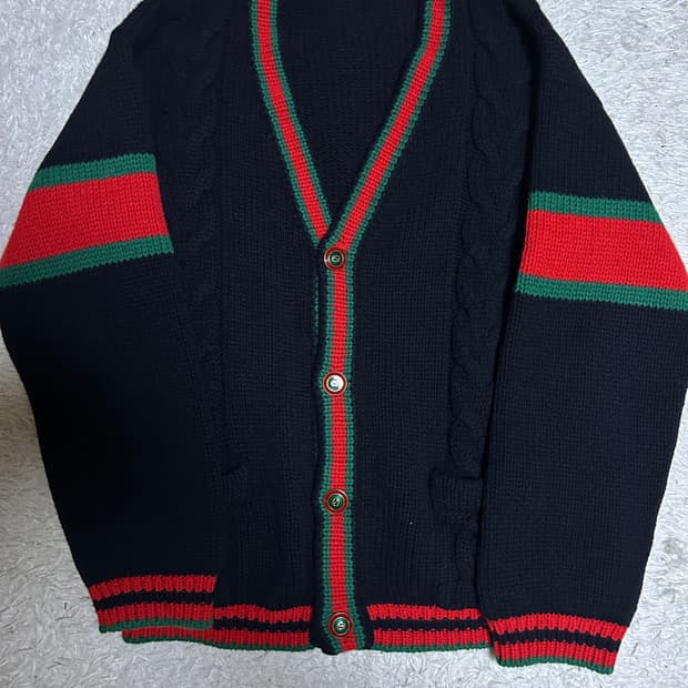 [새상품급, 백화점판] 구찌 웹케이블 가디건 블랙 L