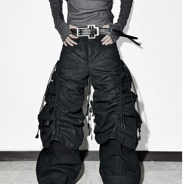 Waxed Draw String Baggy Pants