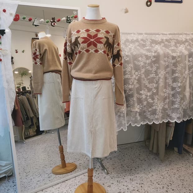 GRL 크림 코듀로이 미디스커트