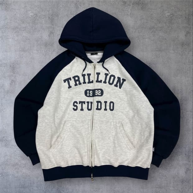 트릴리온 믹스 컬러 스펠아웃 빅로고 후드 집업