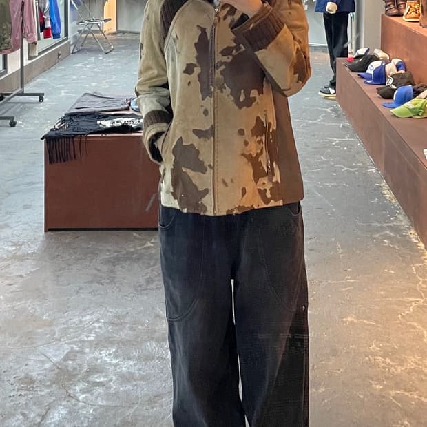 빈티지 Y2K 송치가죽 후디자켓 H1226