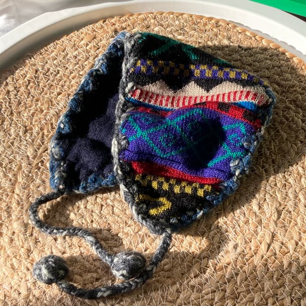 일본 빈티지 에스닉 무지개떡 모리걸 하구미 쿠지st 케이블 니트 귀도리