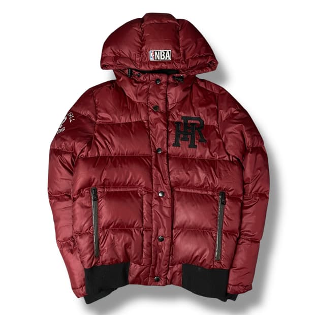 NBA 딥버건디 빅포켓 로고 패치 후드 패딩 S