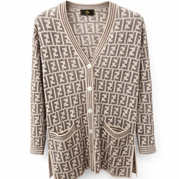 펜디 FF 로고 니트 가디건 베이지