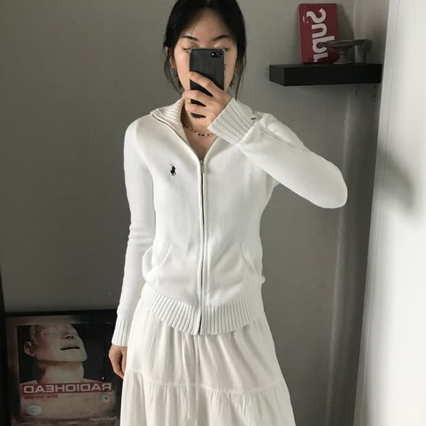 폴로 랄프로렌 포니 로고 화이트 니트집업