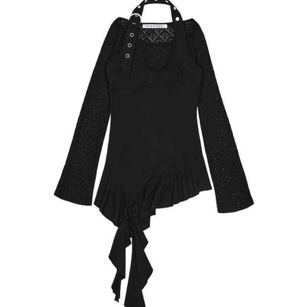 낫노잉 벨티드 드롭 러플 탑 (블랙)