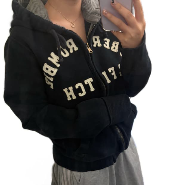 ✨아베크롬비 화이트 아치로고 네이비 후드집업✨