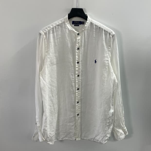 폴로 랄프로렌 화이트 차이나카라 린넨 셔츠 (on.1522)