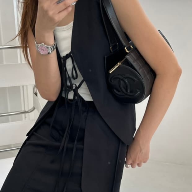 샤넬 CC로고 초코바 원통 토트백