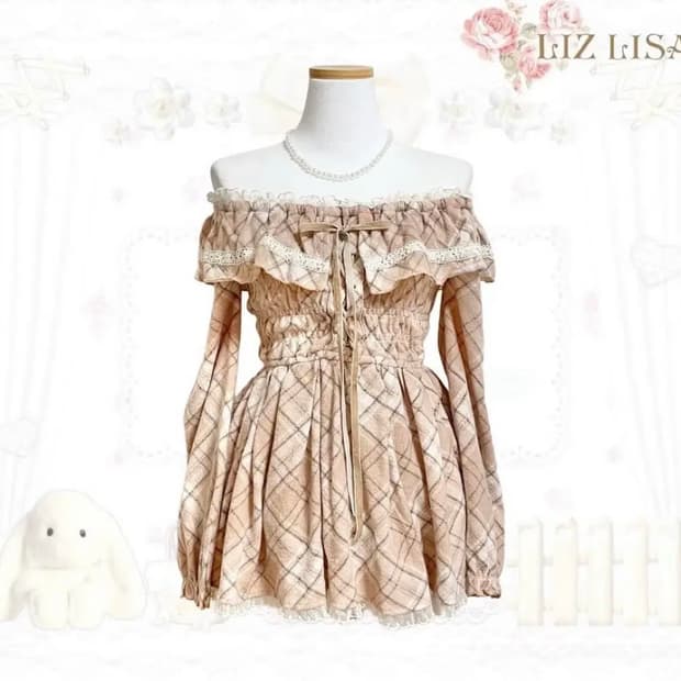 리즈리사 대장 라떼 탑 lizlisa 체크 원피스