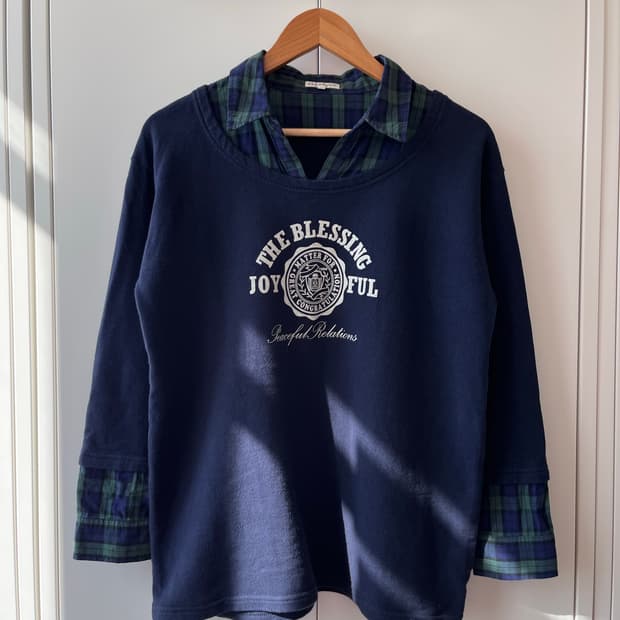 3can4on 산칸사온 체크셔츠 레이어드 티셔츠