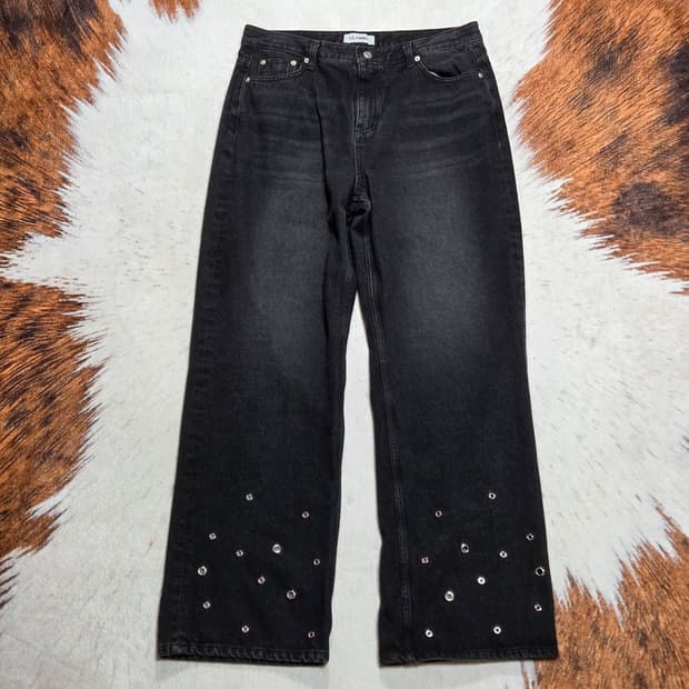 펑크 아일렛 흑청 와이드 팬츠