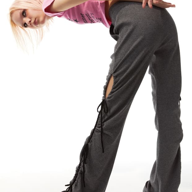 쓰리투에이티 오픈 사이드 리본 팬츠 차콜