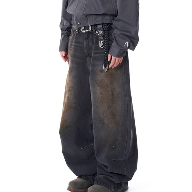 아캄 Dirty Washed Denim Pants (Black)
