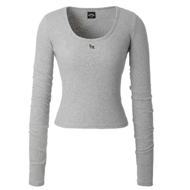 쓰리타임즈 로고티 그레이 ribbed logo tee