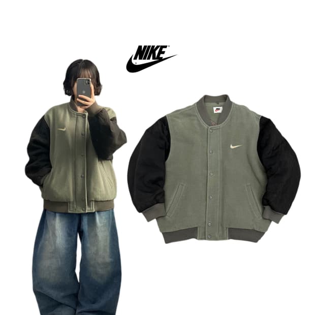나이키 90s 스우시 모직 울 빅로고 바시티 자켓