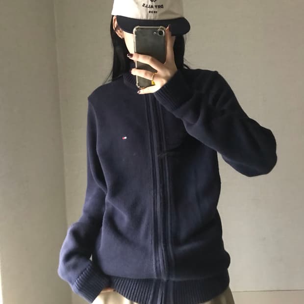 타미힐피거 네이비 오버핏 니트집업