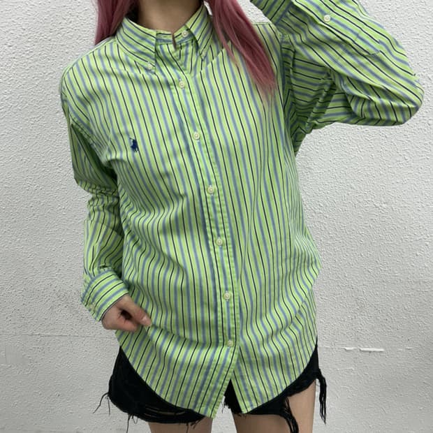 폴로 랄프로렌 네이비포니 네이비 단가라 녹차맛 셔츠 39