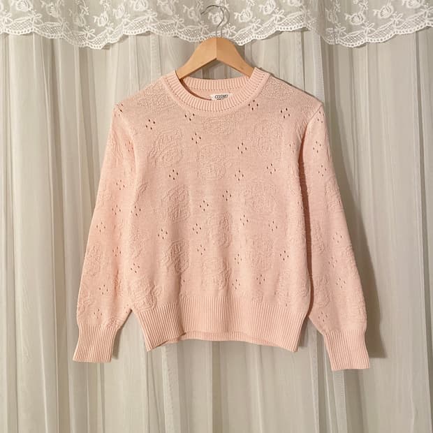 Vintage LightPink Eyelet Knit Top