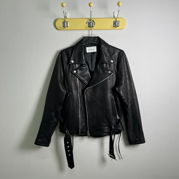 Moussy 블랙 염소가죽 라이더 자켓 