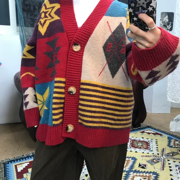 나바호 패턴 니트 가디건 