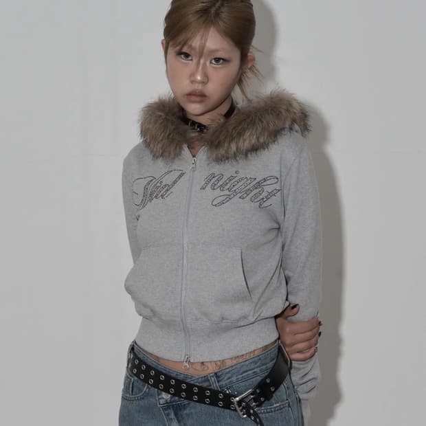 미드나잇무브 퍼후드집업 그레이