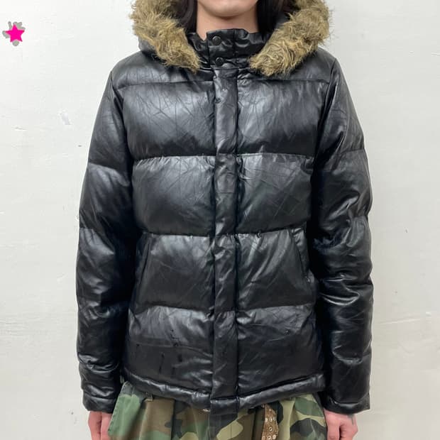 Glossy leather hip hop padded jacket 