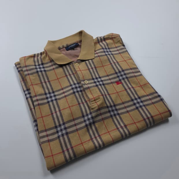 버버리 아카이브 베이지 노바체크 피케이 타셔츠 (M)