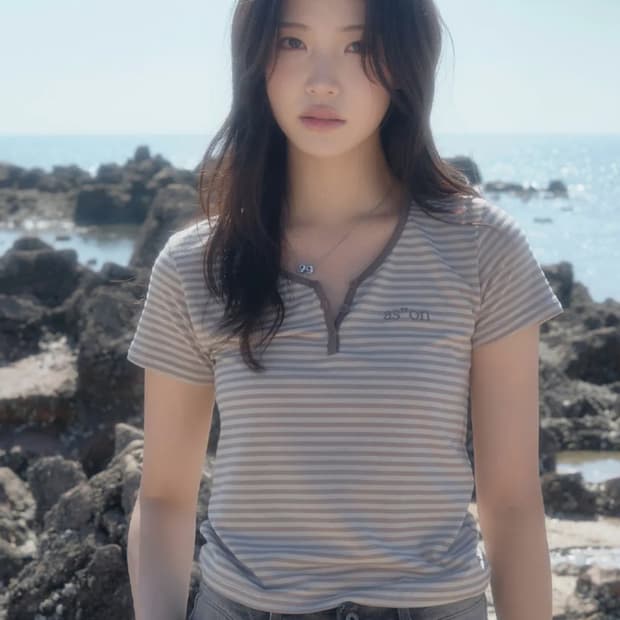 애즈온 반팔 티셔츠CANDY STRIPE T / BEIGE