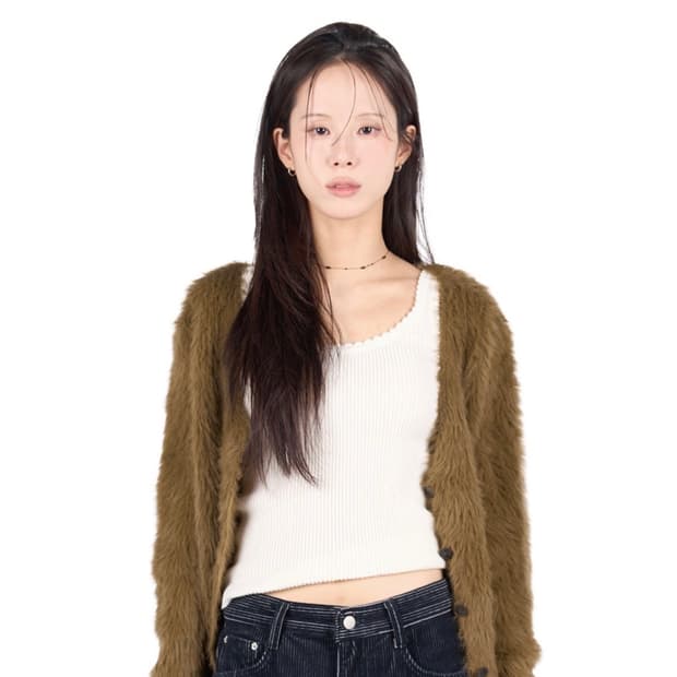 릿킴 퍼 가디건 골든브라운