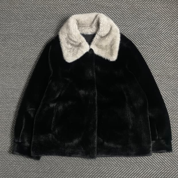 빈티지 아카이브 하이넥 배색 퍼 무스탕 자켓o 4924