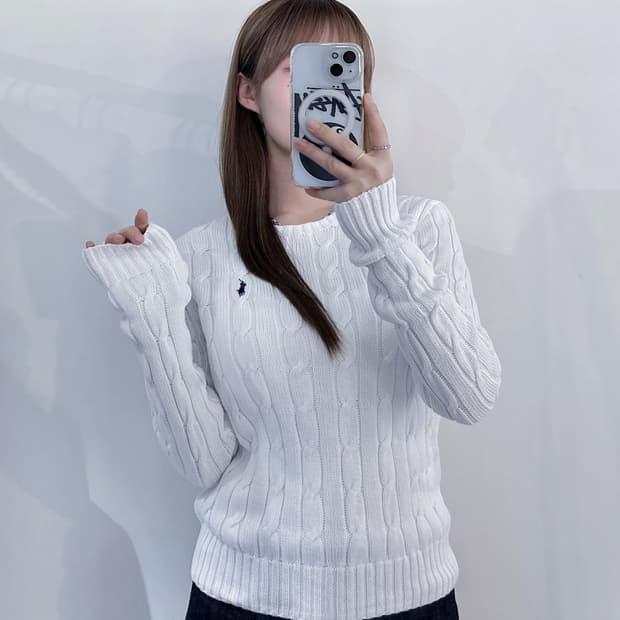 폴로랄프로렌 qr 네이비포니 화이트 케이블 니트