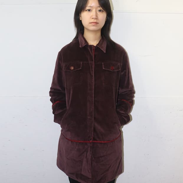 헬무트 랭 97AW 파이핑 디테일 버건디 벨벳 자켓
