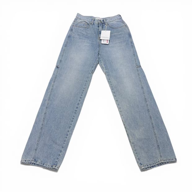 새상품 S 누아르나인 NOIRNINE 연청 커브드 데님팬츠