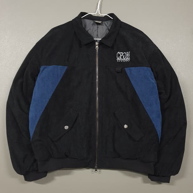 M) 꼼파뇨 고급 배색 골덴 코듀로이 오버핏 바시티 패딩 누빔 점퍼 자켓