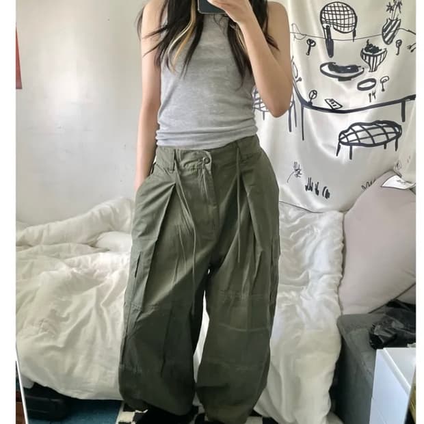 오피엠 카고 벌룬 와이드 스트링 팬츠