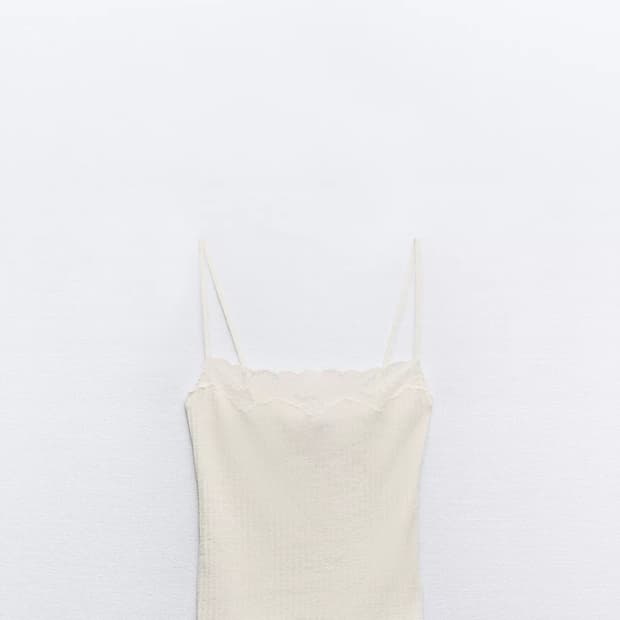 자라 레이스 러스틱 리브드 티셔츠 레이스 나시