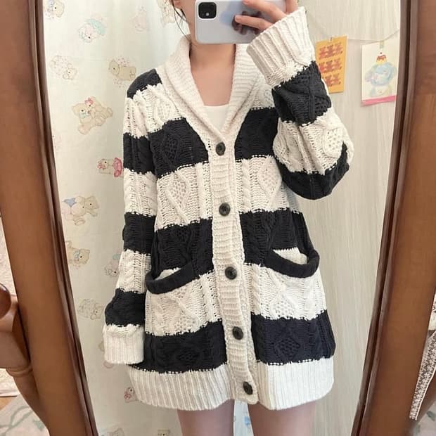 보송 단가라 케이블 가디건