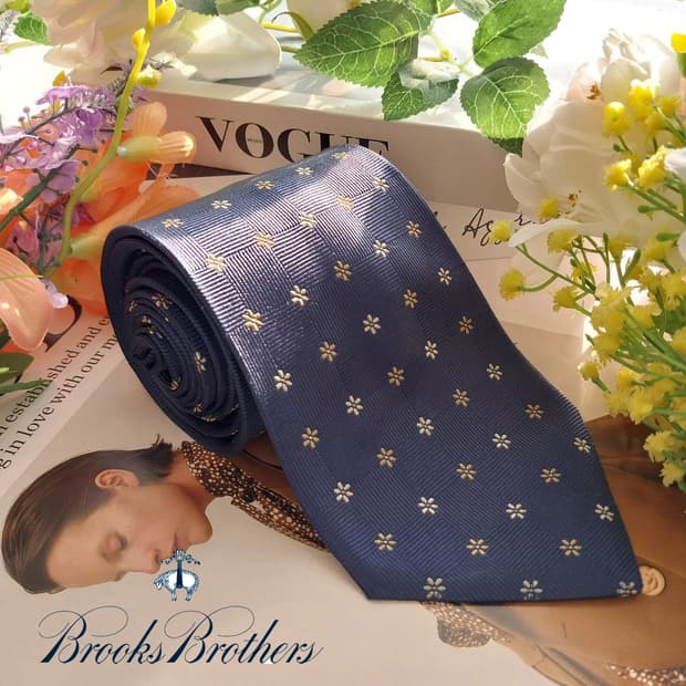 브룩스브라더스 실크 네이비 플라워 넥타이 9.9cm A+등급 K1389
