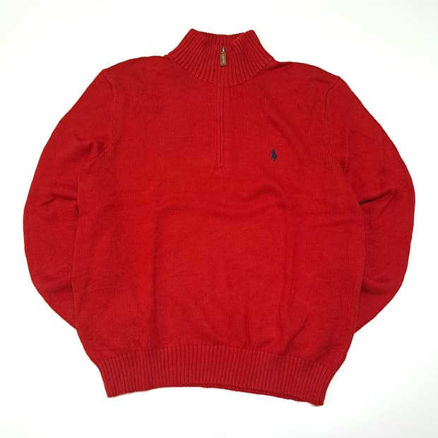 CL328 L 폴로 00s 코튼 가죽풀러 하프집업 니트 스웨터