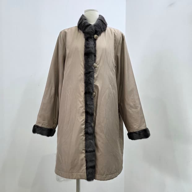 프리미엄 리버시블 천연 실크 100 로리스 모피 롱 코트