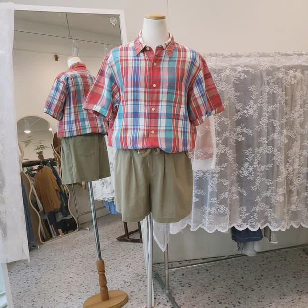 Uniqlo JPN 린넨 체크 반팔셔츠
