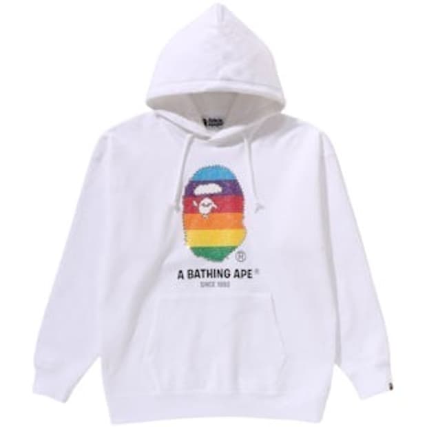 베이프 크리스탈 에이프 헤드 오버사이즈 풀오버 후드티 화이트 M