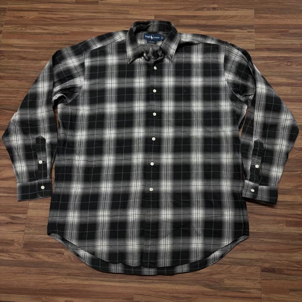 올드 폴로 랄프로렌 플라넬 옴브레 타탄 체크 긴팔 셔츠