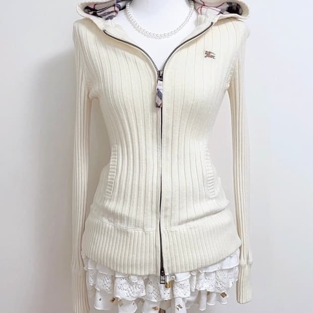 Burberry 버버리 라떼맛 골지 딱붙 후드집업 버버리골지 버버리후드