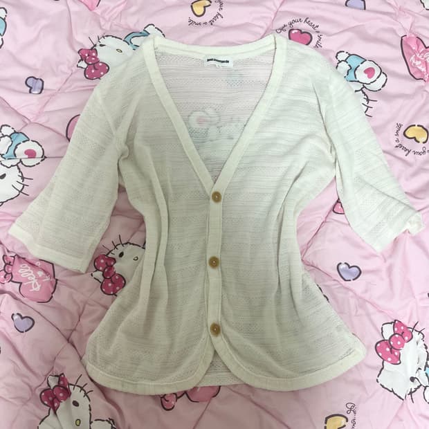 일브 화이트 여름 반팔 가디건 코코모리 일본빈티지 모리걸 하구미카모메산장