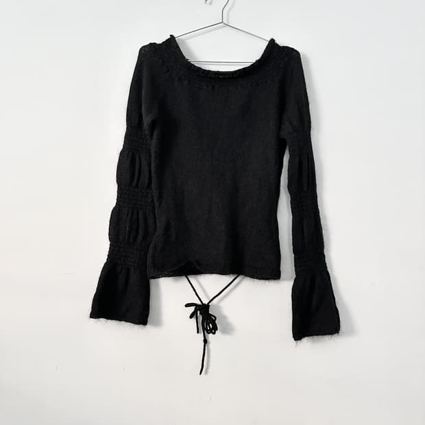 Off shoulder mohair puff knit / black