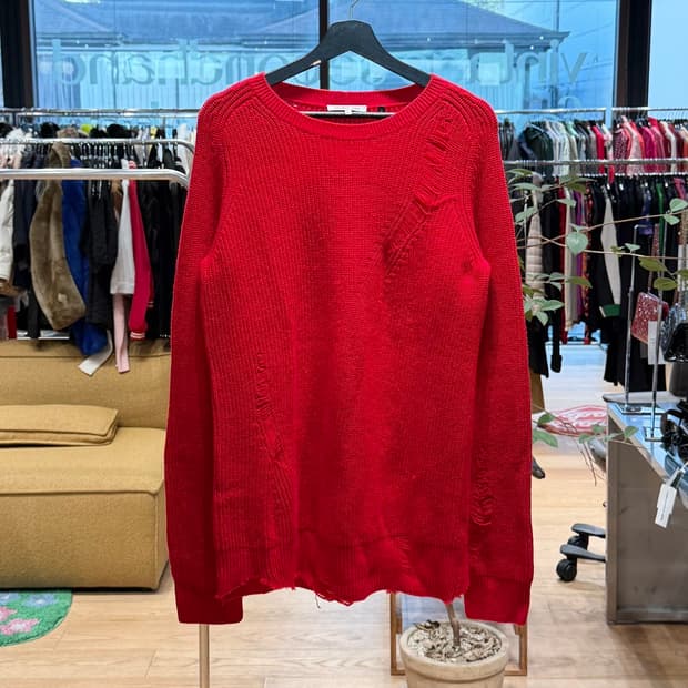 헬무트랭 레드 디스트레스드 캐시미어혼방 니트 